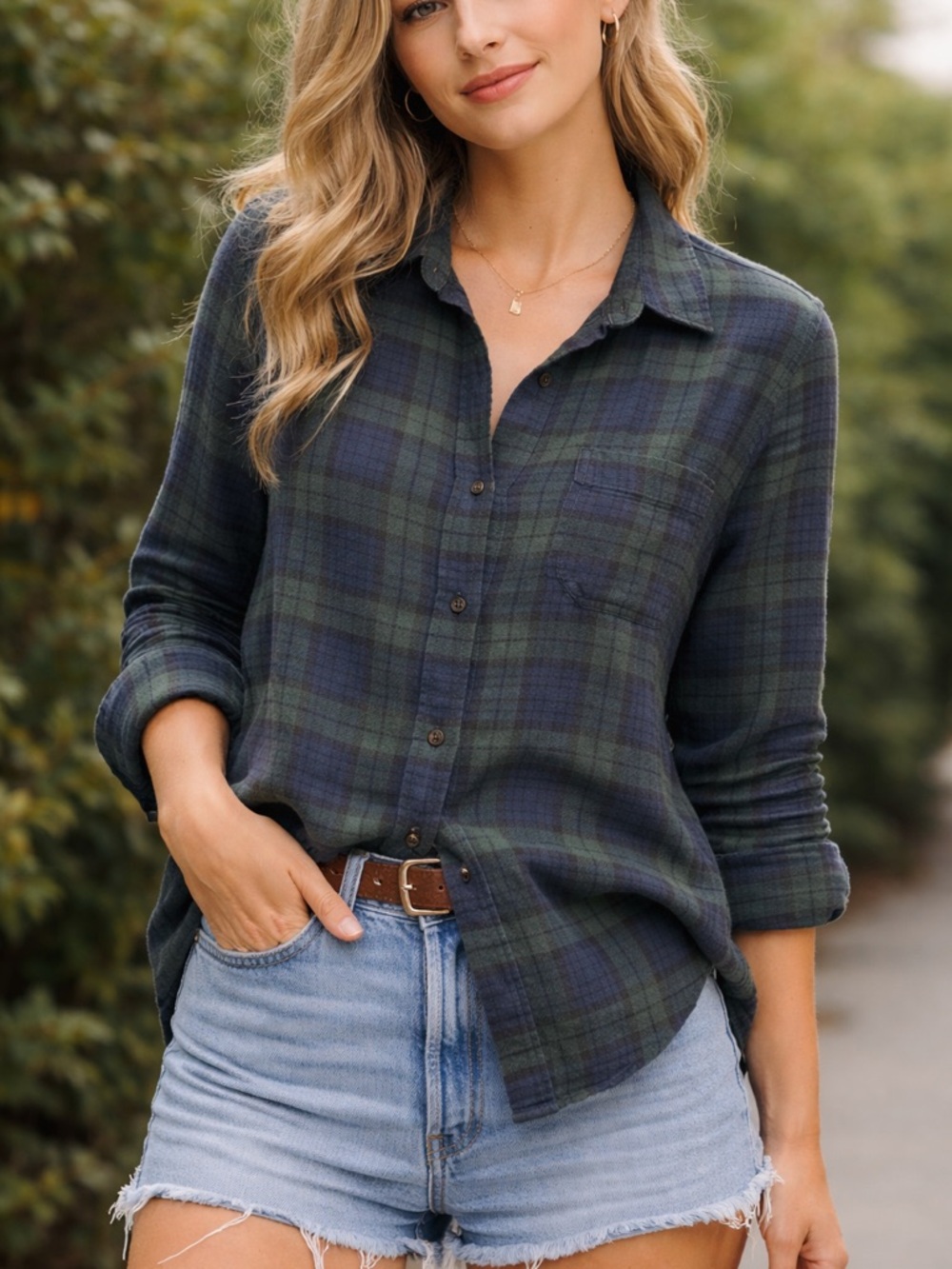 George Dark Green and Navy Plaid Button-Down Shirt